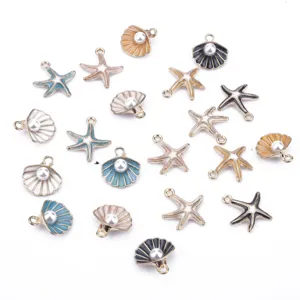 Alliage Huile Goutte Étoile de Mer Coquillage Breloques Avec Perle Artificielle Mignon Style Océan DIY Boucle d'Oreille Accessoires de Fabrication de Bijoux