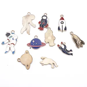 Space astronaut planet rocket metal enamel charms DIY jewelry making accessories set main view