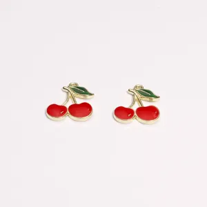 Enamel cherry charms, cute alloy fruit pendants for DIY necklaces, keychains, and bracelets.