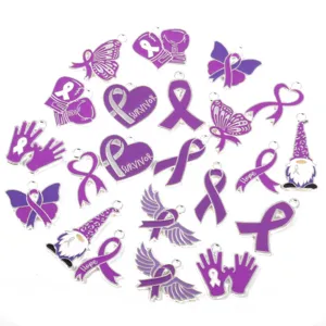 Wholesale purple ribbon awareness charms zinc alloy pendants necklace keychain jewelry making