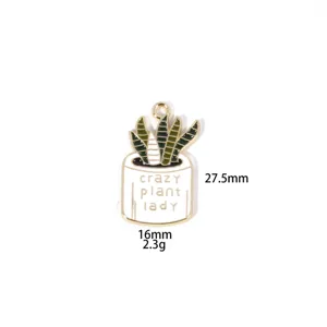 Cute succulent plant pot metal enamel pendant charm for DIY jewelry making parts.