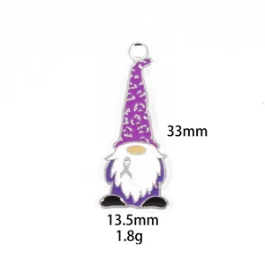 Detailed view of the purple enamel gnome pendant, showcasing fine metalcraft and precise dimensions.