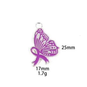 Purple butterfly ribbon metal pendant charm zinc alloy DIY jewelry making accessories parts
