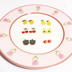 DIY enamel alloy cartoon fruit charms pendants set for handmade necklaces keychains jewelry making.