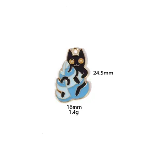 Cute Black Cat Leaf Enamel Metal Charm DIY Jewelry Pendant 24.5x16mm Accessory Parts