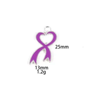 Purple enamel ribbon pendant charm for DIY jewelry making, necklace and keychain accessories.