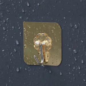 Punch-free adhesive wall hook, transparent waterproof sticky hook for kitchen and bathroom use.