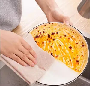 Microfiber kitchen dish cloth detail shot, super absorbent and oil cleaning rag for daily household use.