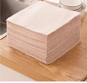 Detailed close-up view of thickened microfiber kitchen dish cloth stack for cleaning.