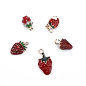 Set of 5 cute strawberry metal charms pendants for DIY jewelry making crafts top view