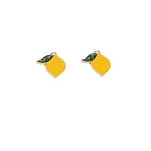 DIY Enamel Alloy Lemon Charm Pendant Cute Fruit Hanging Accessories for Necklace Keychain Craft
