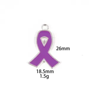 Close-up detail of the purple ribbon pendant, showing zinc alloy texture and size.