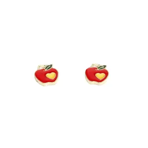 Enamel Red Apple DIY Charms Cute Pendant Jewelry Accessories for Necklace Keychain Crafting