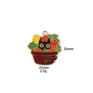 Detailed view of the cute black cat in pot enamel charm, showing clear metal and color details.