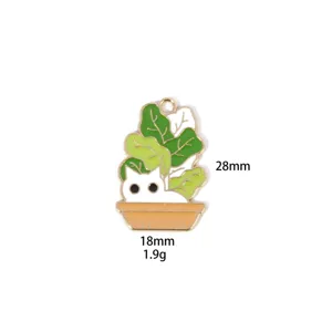 Cat plant enamel charm zinc alloy DIY pendant for necklace keychain jewelry making accessories.
