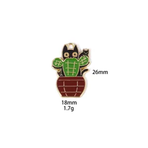 Enamel black cat cactus potted plant pendant DIY alloy jewelry accessory detail view