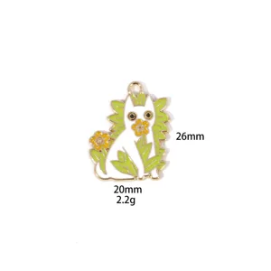Zinc alloy cute cat pendant with leaves and flowers DIY accessory detail view close up.