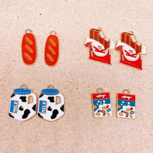 Enamel alloy snack charms DIY jewelry pendants cute food bread milk chocolate earrings accessories