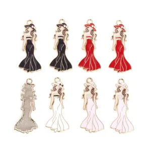 Geemailleerde jurk meisje metalen bedels voor DIY sieraden ketting oorbellen details.