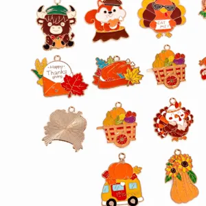 Assortiment de breloques émail Thanksgiving, dinde citrouille feuille d'érable pour bijoux DIY