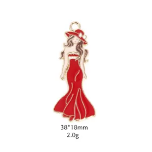 Zinklegering rode jurk dame bedel hanger DIY sieraden accessoire voor ketting oorbellen 38x18mm