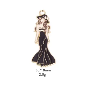 Zinklegering elegante zwarte jurk dame hanger DIY sieraden accessoire voor ketting 38x18mm
