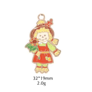 Cute scarecrow enamel metal pendant DIY jewelry charm accessories for custom necklace, 32x19mm