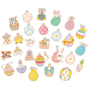 Süße Osterei Cartoon Kaninchen Osterei Legierung Öltropfen Charms DIY Anhänger Für Halskette Schlüsselbund Schmuck Zubehör