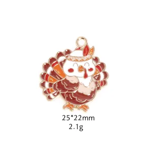 Thanksgiving turkey enamel metal pendant DIY jewelry accessory charm 25x22mm design