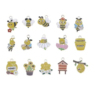 Alloy Enamel Bee Honeycomb Daisy Honey Pot Pendant DIY Keychain Bag Decorative Charms Jewelry Making Accessories