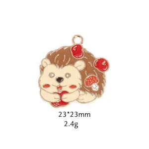 Cute cartoon hedgehog metal enamel charm pendant DIY jewelry making accessories 23x23mm
