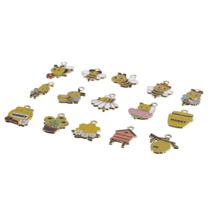 Bee honeycomb enamel alloy charms detail view, DIY jewelry making accessory parts and cute pendants.