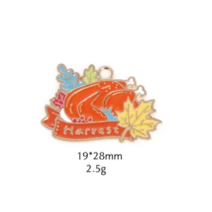 Thanksgiving turkey maple leaf enamel metal charm pendant diy jewelry accessory 19x28mm