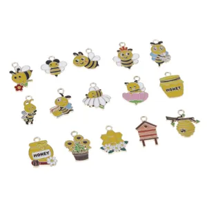 Enamel alloy bee honey pot charms pendant accessories for DIY keychain jewelry making decoration