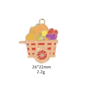 Thanksgiving pumpkin cart enamel metal pendant DIY charm for necklace jewelry accessories making.