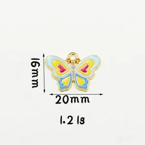 Pendentif papillon en émail et alliage dorés pour bracelet collier DIY bijoux 20x16mm