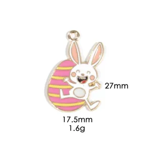 Osterhase Emaillierung Anhänger mit rosa Ei Design, süßes Legierung Schmuck Zubehör.