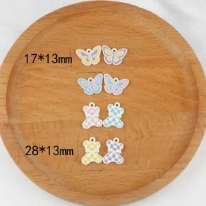 DIY alloy painted butterfly and checkered bear charms for handmade bracelet and keychain accessories.