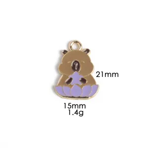 Cute capybara lotus metal pendant charm for DIY necklace key chain accessories zinc alloy