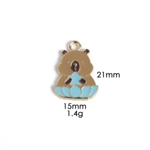 Capybara enamel charm detail view, cute animal alloy pendant, jewelry making component.