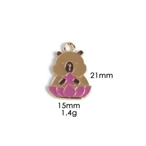 Detail shot of cute capybara zinc alloy enamel pendant charm for DIY necklaces and keychains.