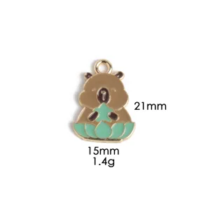Cute capybara metal enamel pendant charm, zinc alloy animal jewelry accessory for DIY necklace.