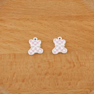 DIY jewelry making charms cute pink checkered bear pendants bow alloy accessories for bracelets.
