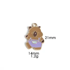 Cute capybara alloy pendant necklace charm detail view measuring 21x14mm and weighing 1.2g.