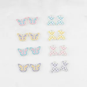 DIY enamel butterfly and checkered bear charms set for jewelry making bracelets keychains