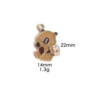Cute cartoon bear metal pendant alloy jewelry accessory, size 22x14mm lightweight 1.3g.