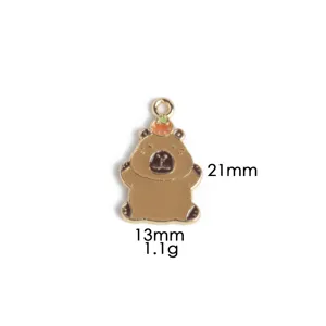 Capybara enamel charm pendant detail view showing dimensions and metal alloy craft.