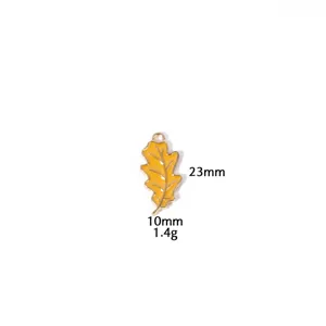 Geëmailleerd eikenblad hanger DIY sieraden accessoires in geel, afmeting 23x10mm, gewicht 1,4g.