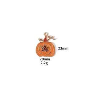 Thanksgiving pumpkin enamel metal pendant DIY jewelry accessory, compact size 23x20mm 2.2g.