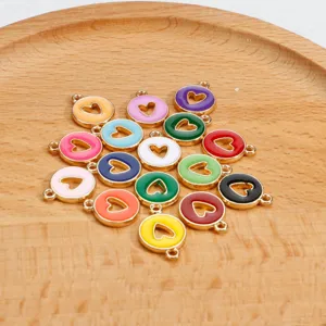 Colorful Enamel Heart Charms Gold Alloy DIY Jewelry Findings Pendants for Necklace Bracelet